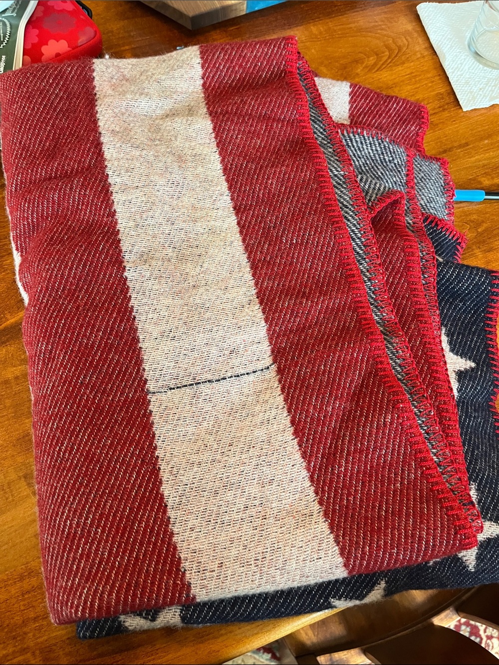 Red and Cream Striped Knit Throw Blanket
